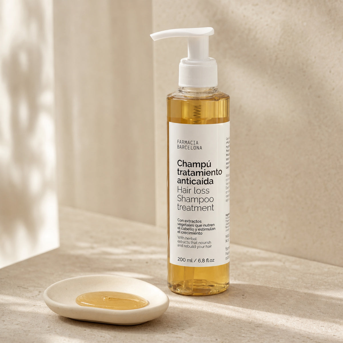 Champú Anticaída 200 ml. Detalle de apertura y textura del producto.