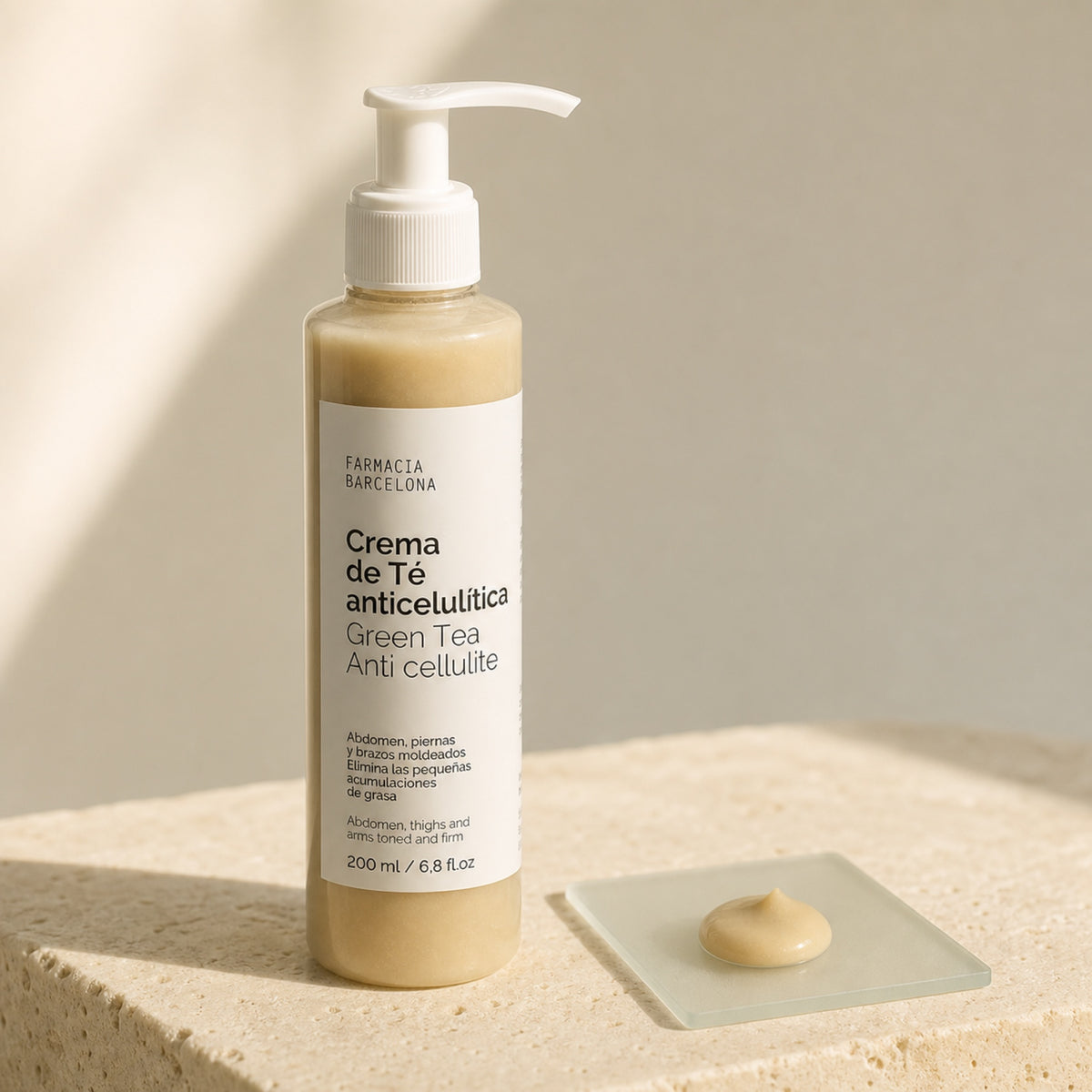 Crema Té Anticelulítica 200 ml. Detalle de apertura y textura del producto.