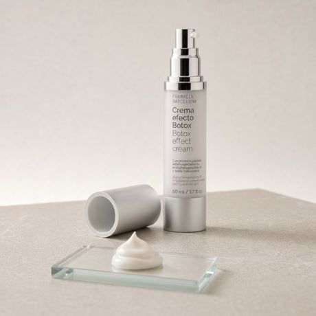 Crema efecto Botox 50 ml. Detalle de apertura y textura del producto.