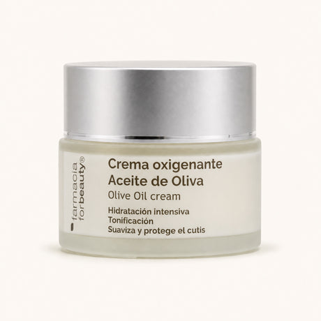 Crema Oxigenante Aceite de Oliva 50 ml. Vista frontal del producto.