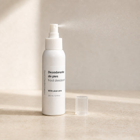 Desodorante Pies Antibacteriano 100 ml. Detalle de apertura y textura del producto.