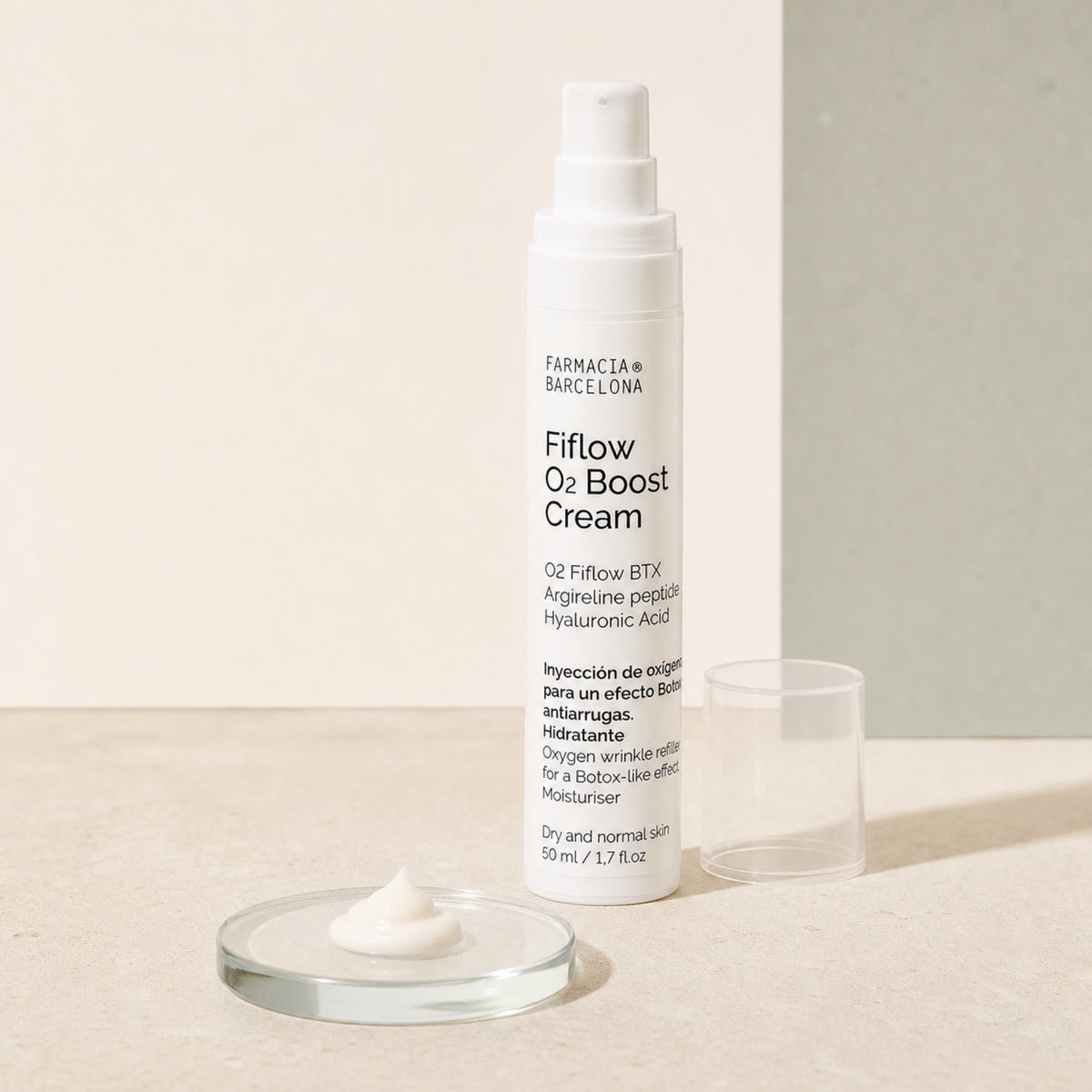 Fiflow O2 Boost Cream 50 ml. Detalle de apertura y textura del producto.