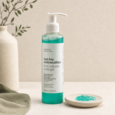 Gel frío anticelulítico 200 ml. Detalle de apertura y textura del producto.