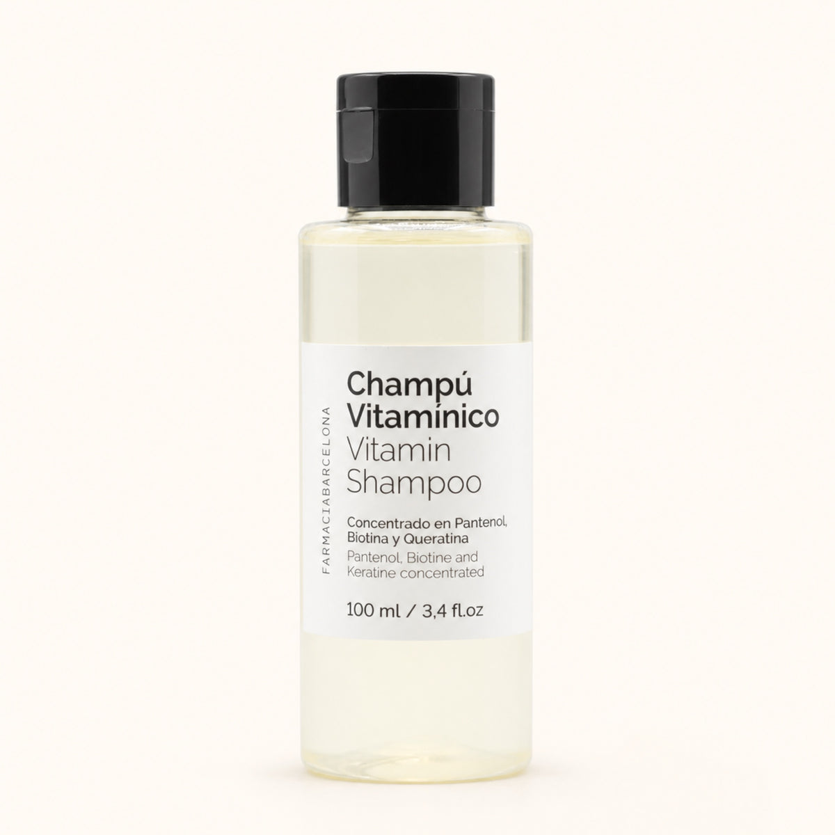 Champú vitamínico. Vista frontal del producto.