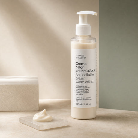 Crema Anticelulítica Calor 200 ml. Detalle de apertura y textura del producto.
