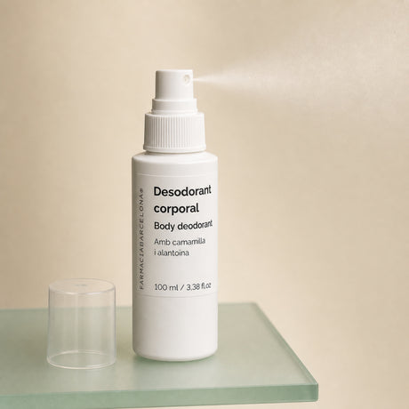 Desodorante Vaporizador Corporal 100 ml. Detalle de apertura y textura del producto.