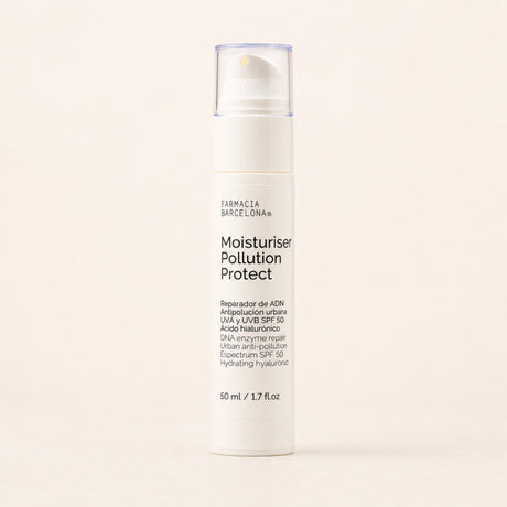 Moisturiser Pollution Protect 50+ 50 ml. Vista frontal del producto.