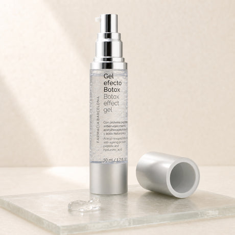 Gel Efecto Botox 50 ml. Detalle de apertura y textura del producto.