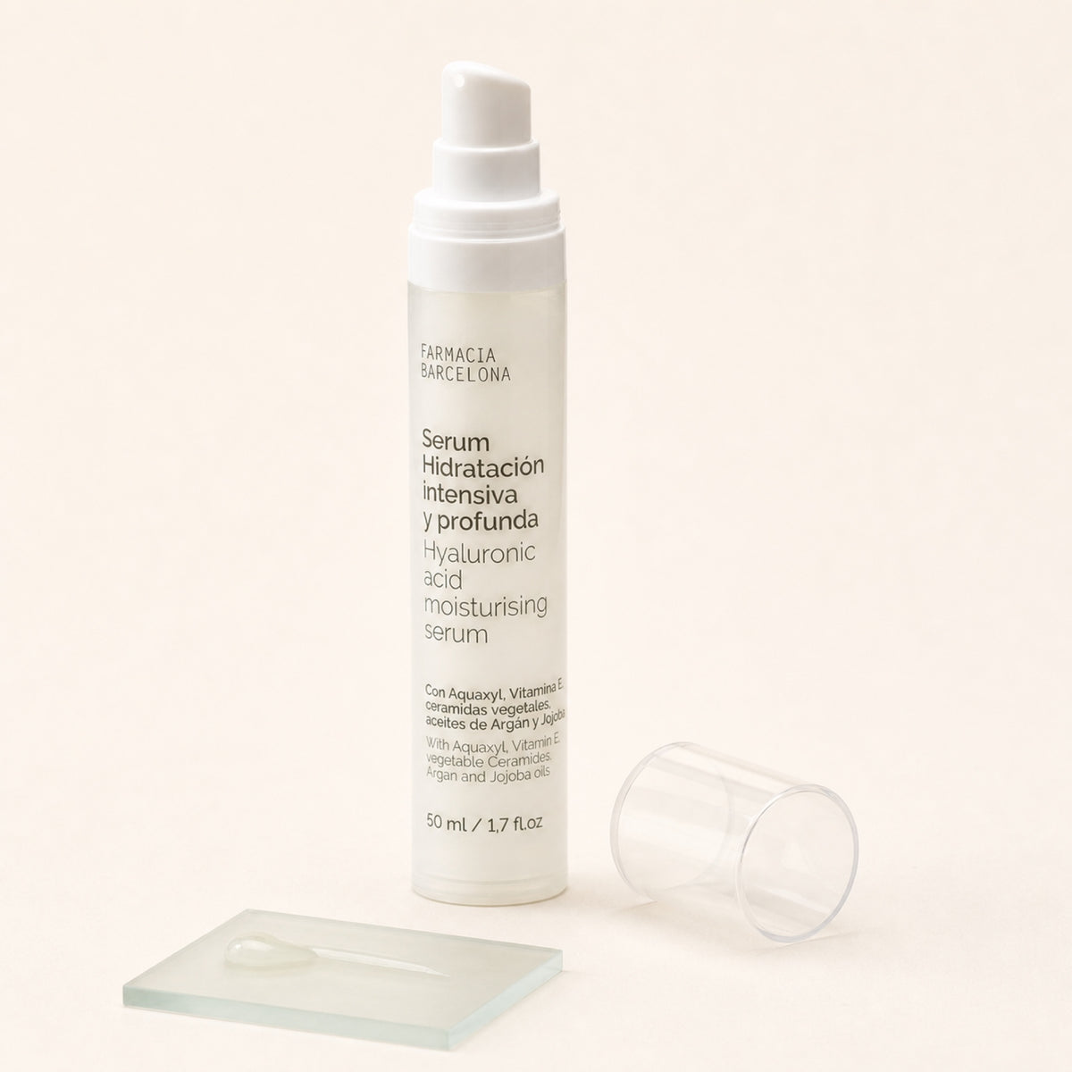 Sérum Hidratación Intensiva 50 ml. Detalle de apertura y textura del producto.